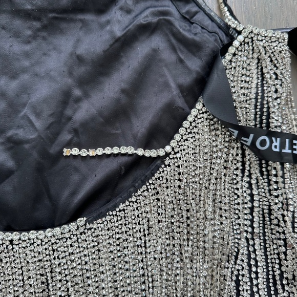 RETROFETE Juliette Embellished Crystal Fringe Black Silver Mini Dress - SMALL - Picture 9 of 14